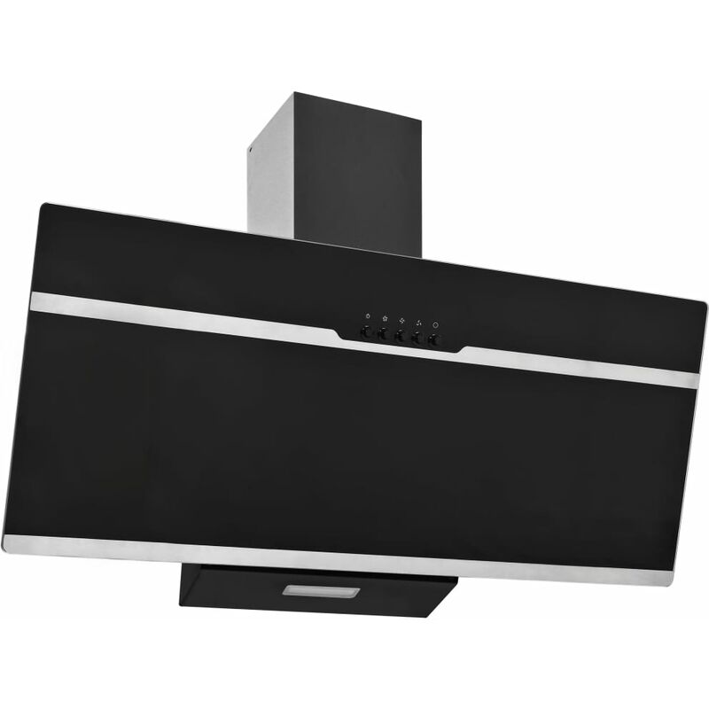 Hotte murale 90 cm Acier inoxydable et verre trempé Noir - True Deal