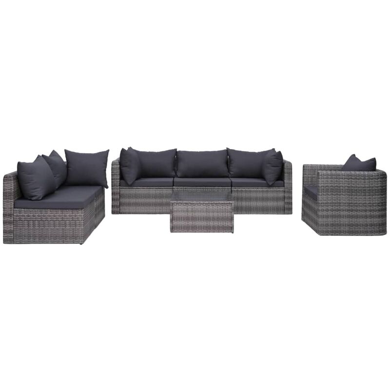 Meuble de jardin 7 pcs et coussins et oreillers Résine tressée