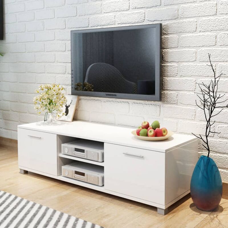 True Deal - Meuble TV à haute brillance blanc 120 x 40,3 x 34,7 cm