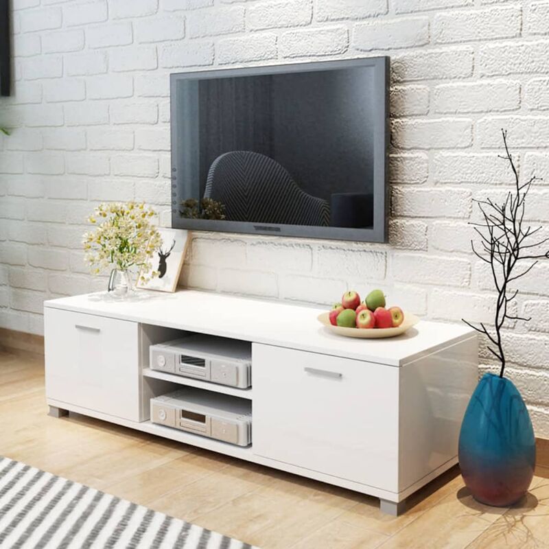 Meuble TV à haute brillance blanc 140 x 40,3 x 34,7 cm