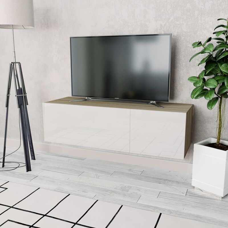 True Deal - Meuble TV Aggloméré 120 x 40 x 34 cm Chêne et blanc brillant