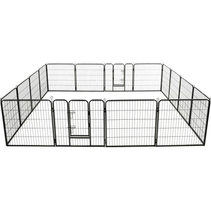 Parc pour chiens 16 panneaux Acier 80 x 80 cm Noir