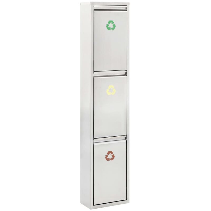 Poubelle de recyclage Argenté Acier inoxydable 3 x 15 L - True Deal