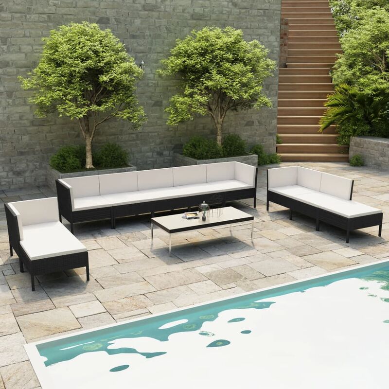 True Deal - Salon de jardin 10 pcs avec coussins Résine tressée Noir