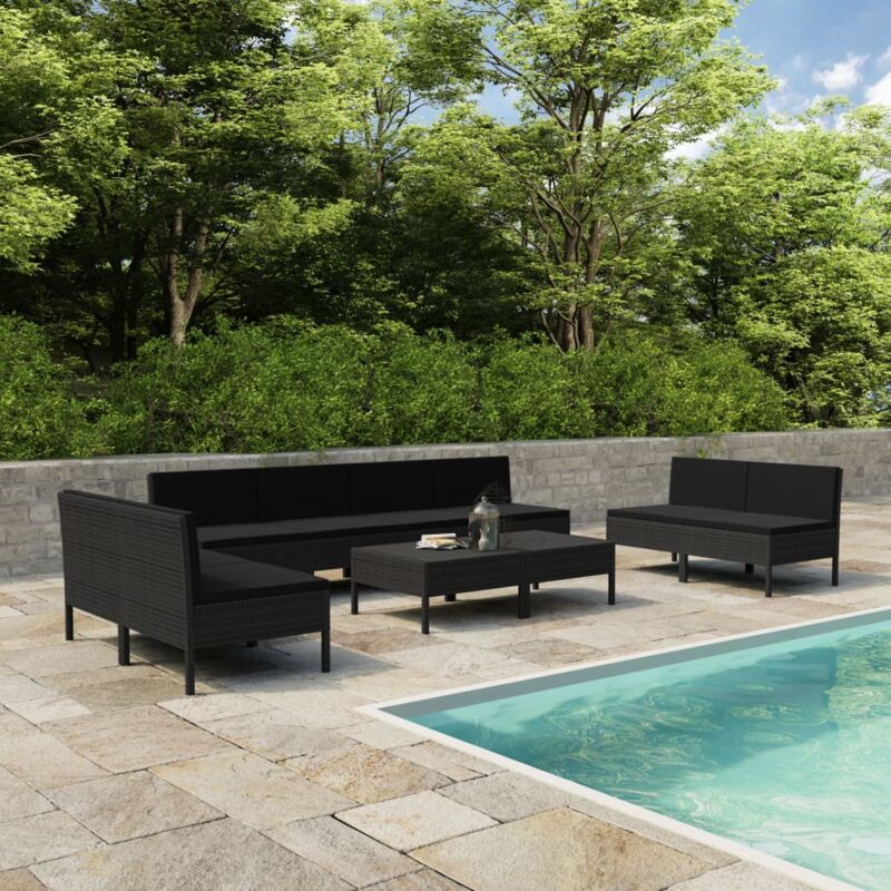 True Deal - Salon de jardin 10 pcs avec coussins Résine tressée Noir