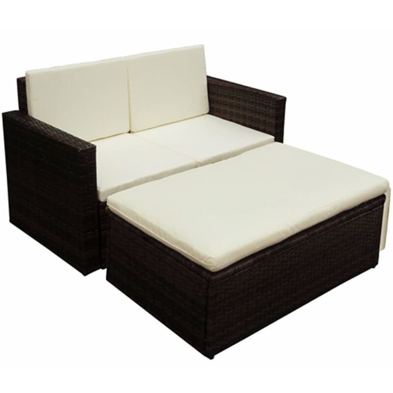 Salon de jardin 2 pcs avec coussins Résine tressée Marron