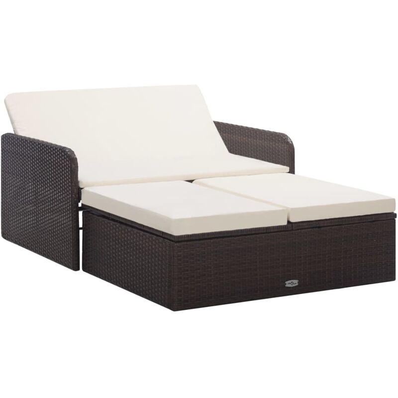 Salon de jardin 2 pcs avec coussins Résine tressée Marron