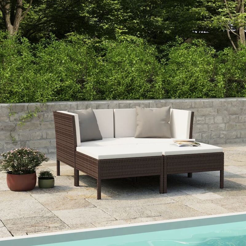 Salon de jardin 4 pcs avec coussins Résine tressée Marron