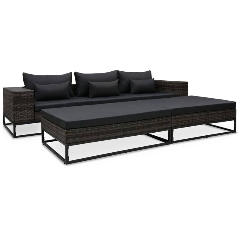 Salon de jardin 5 pcs avec coussins Résine tressée Gris