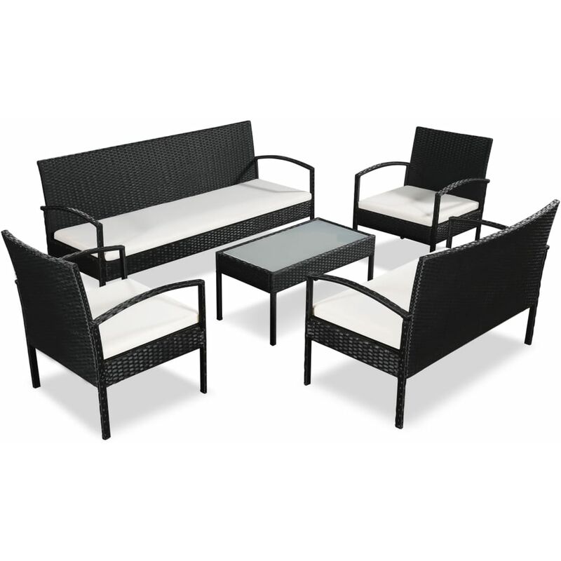 Salon de jardin 5 pcs avec coussins Résine tressée Noir