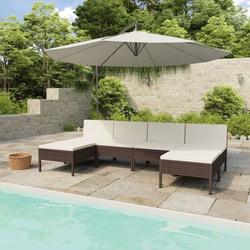 Salon de jardin 6 pcs avec coussins Résine tressée Marron