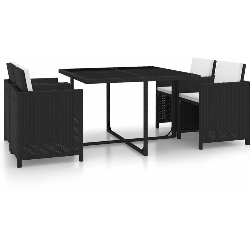 True Deal - Salon de jardin encastrable 5 pcs et coussins Rotin Noir