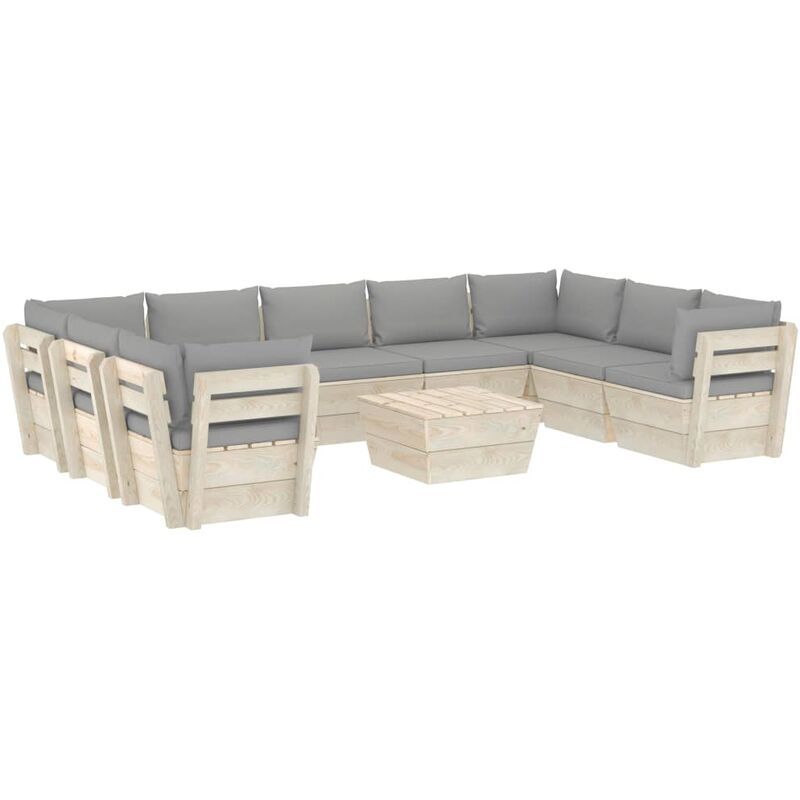 True Deal - Salon de jardin palette 10 pcs avec coussins Épicéa imprégné