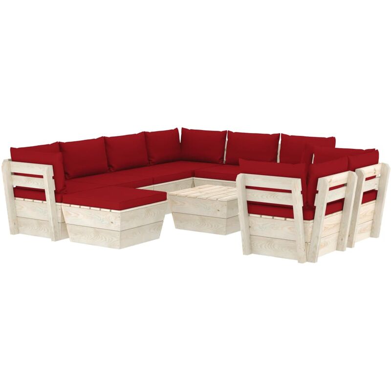 True Deal - Salon de jardin palette 10 pcs avec coussins Épicéa imprégné