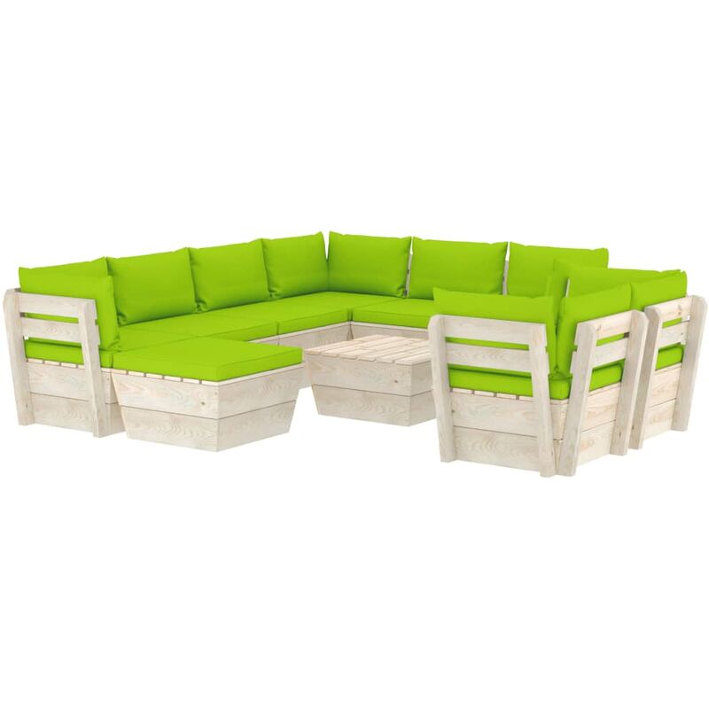 True Deal - Salon de jardin palette 10 pcs avec coussins Épicéa imprégné