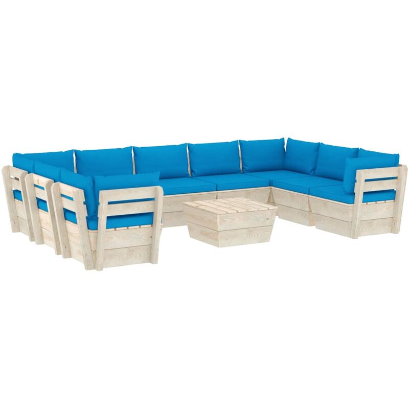 Salon de jardin palette 10 pcs avec coussins Épicéa imprégné