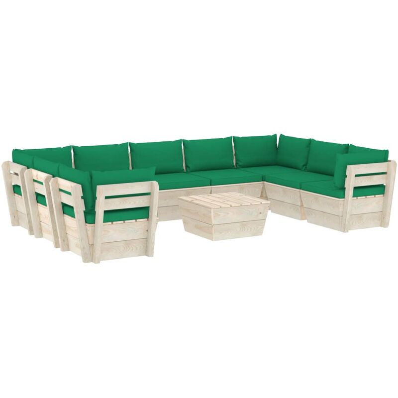 True Deal - Salon de jardin palette 10 pcs avec coussins Épicéa imprégné