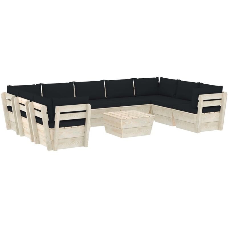 True Deal - Salon de jardin palette 10 pcs avec coussins Épicéa imprégné