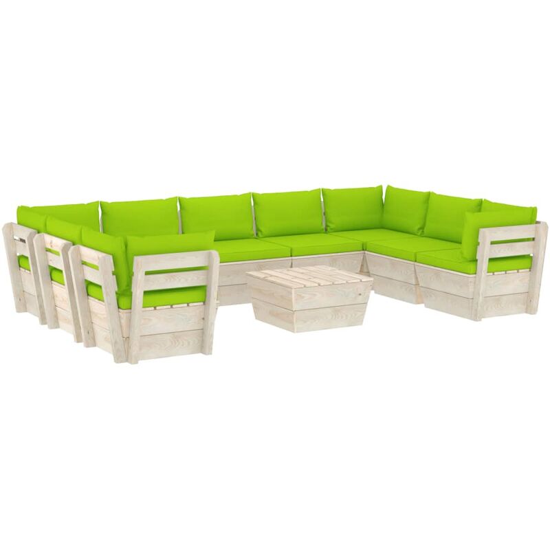True Deal - Salon de jardin palette 10 pcs avec coussins Épicéa imprégné