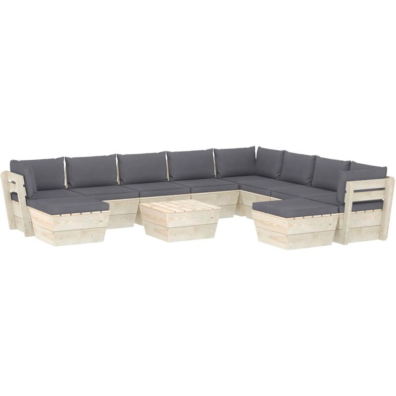Salon de jardin palette 11 pcs avec coussins Épicéa imprégné