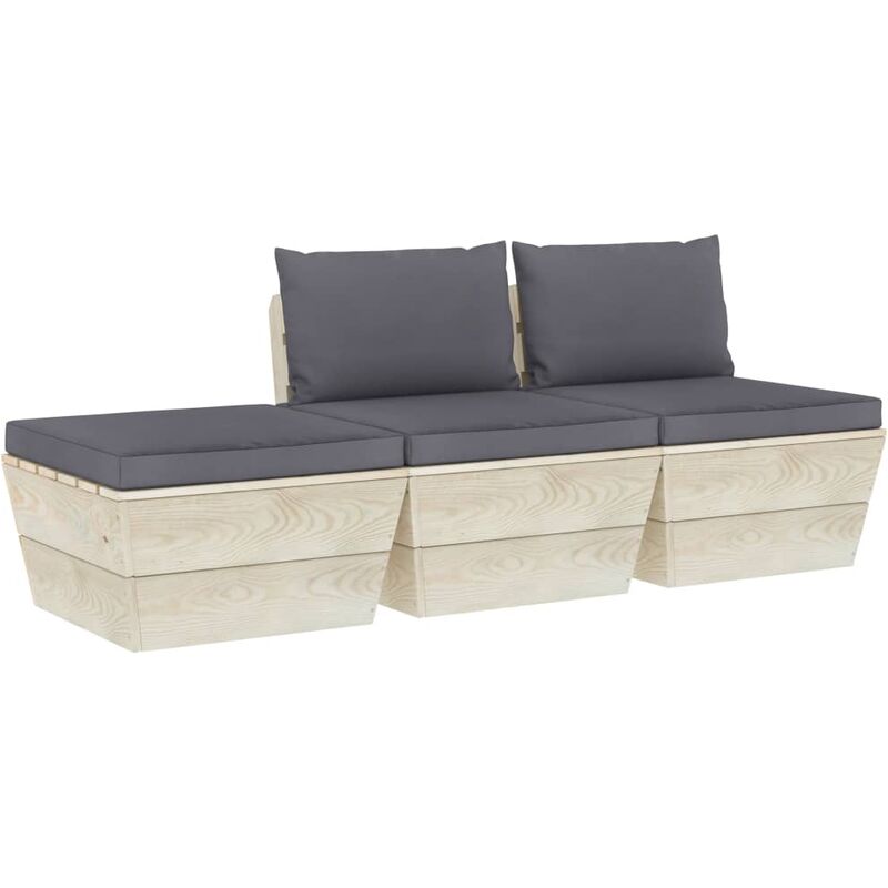 Salon de jardin palette 3 pcs avec coussins Épicéa imprégné