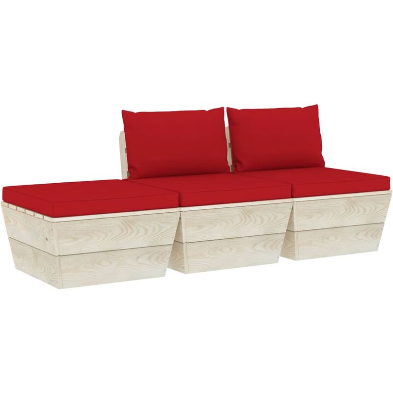 Salon de jardin palette 3 pcs avec coussins Épicéa imprégné