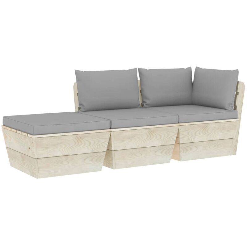 Salon de jardin palette 3 pcs avec coussins Épicéa imprégné