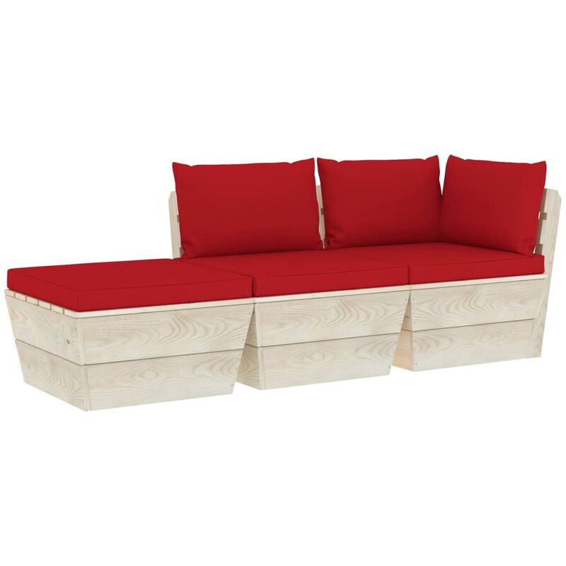 Salon de jardin palette 3 pcs avec coussins Épicéa imprégné