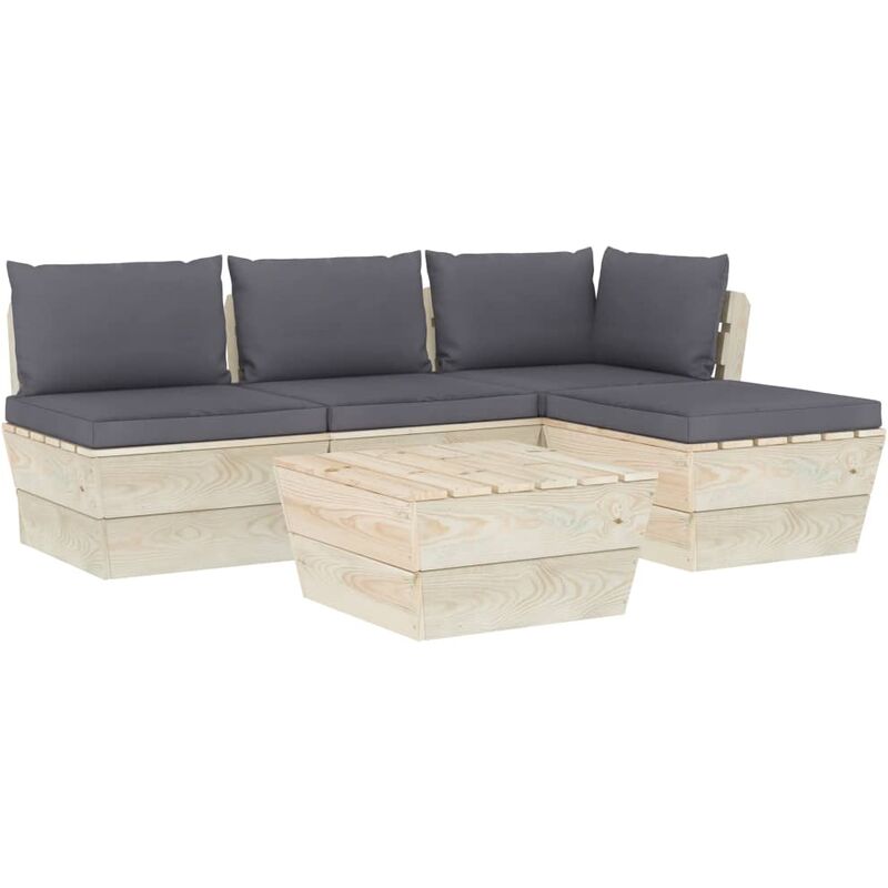 Salon de jardin palette 5 pcs avec coussins Épicéa imprégné