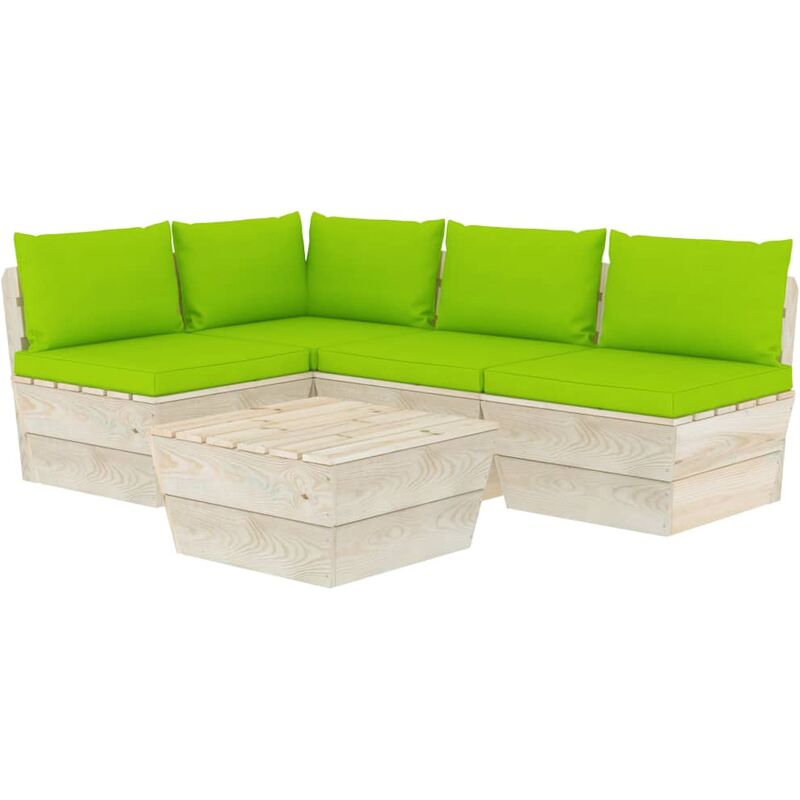Salon de jardin palette 5 pcs avec coussins Épicéa imprégné