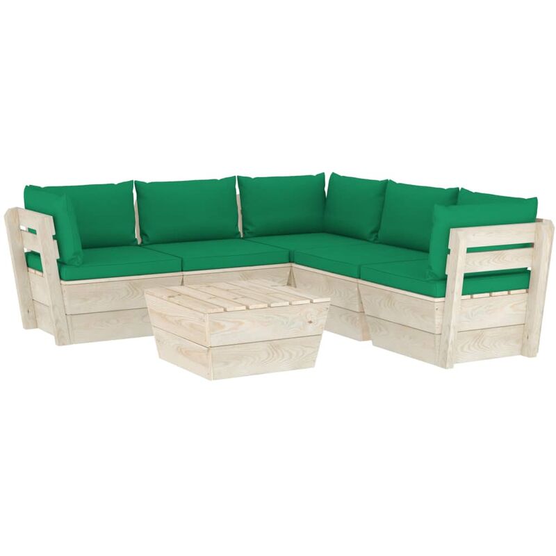 Salon de jardin palette 6 pcs avec coussins Épicéa imprégné
