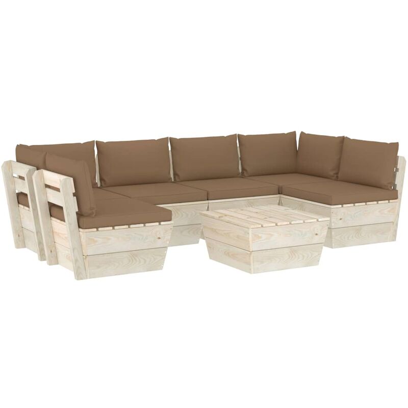 Salon de jardin palette 7 pcs avec coussins Épicéa imprégné