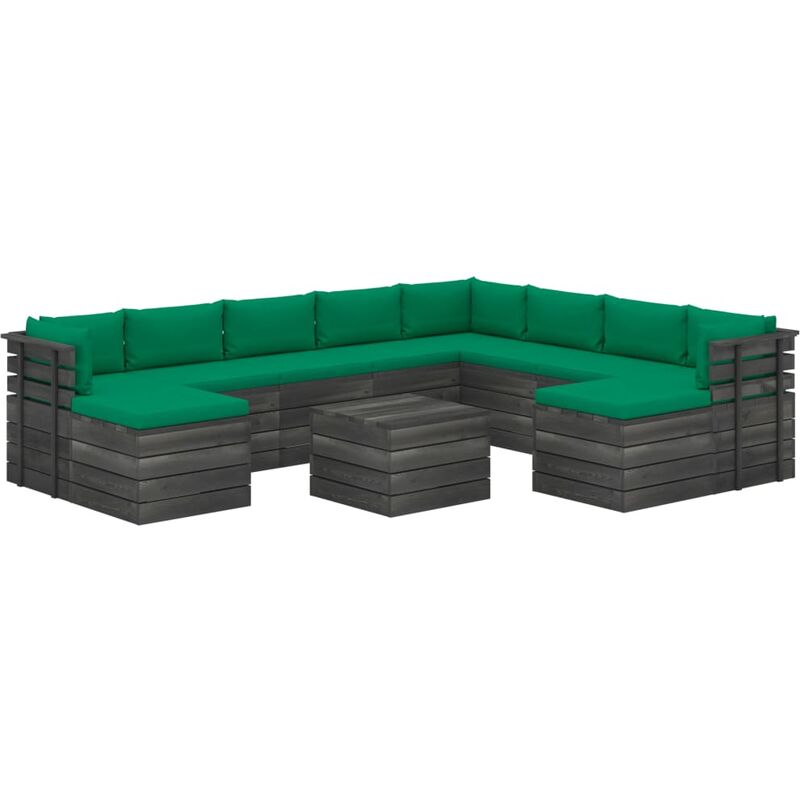 Salon palette de jardin 11 pcs avec coussins Bois de pin massif