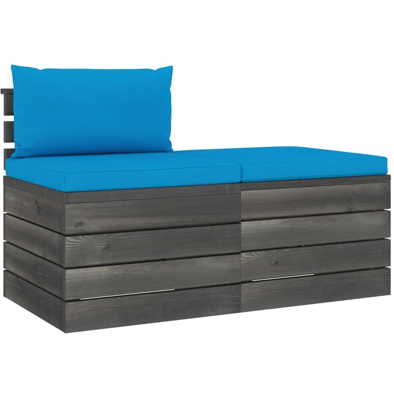 Salon palette de jardin 2 pcs avec coussins Bois de pin massif