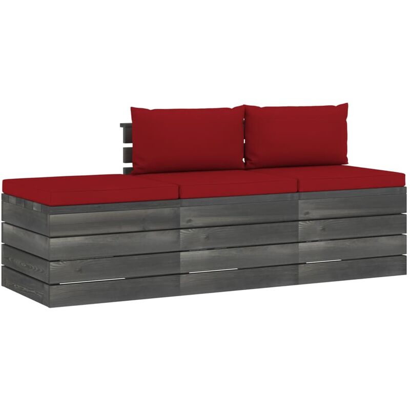 Salon palette de jardin 3 pcs avec coussins Bois de pin massif