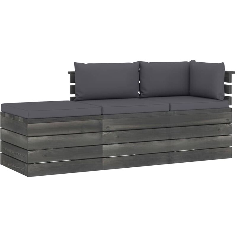 Salon palette de jardin 3 pcs avec coussins Bois de pin massif