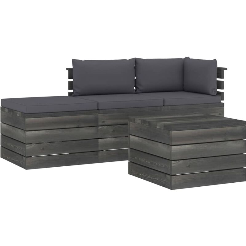 Salon palette de jardin 4 pcs avec coussins Bois de pin massif
