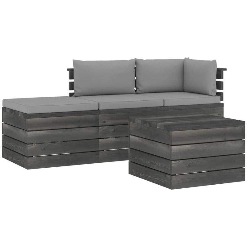 Salon palette de jardin 4 pcs avec coussins Bois de pin massif