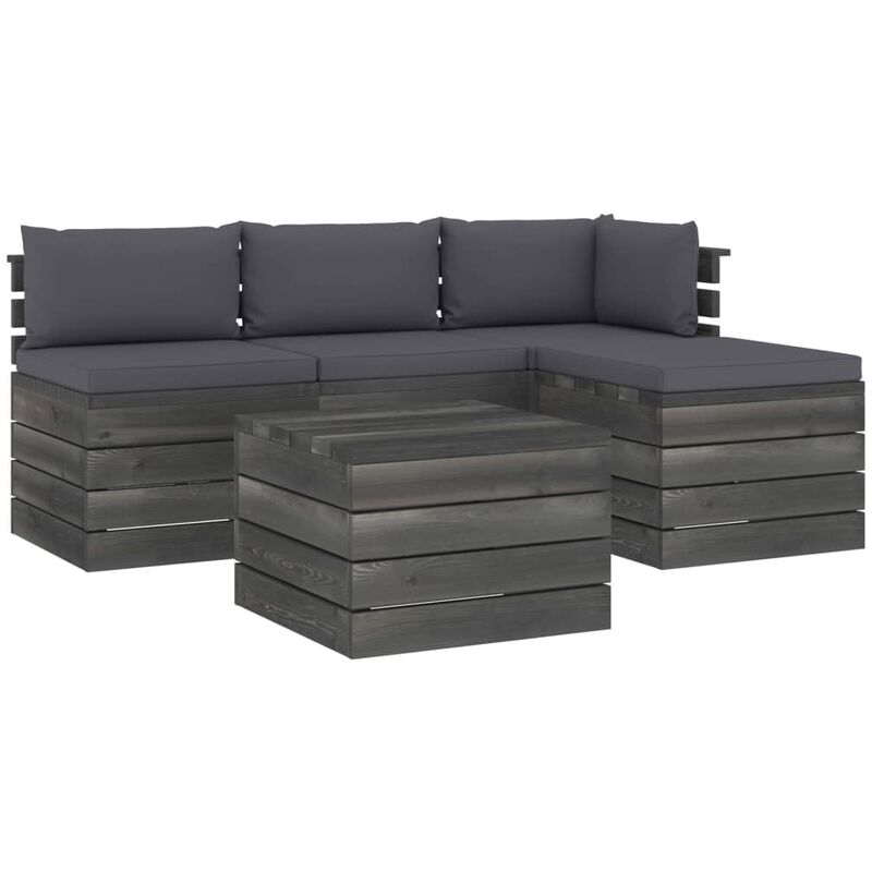Salon palette de jardin 5 pcs avec coussins Bois de pin massif
