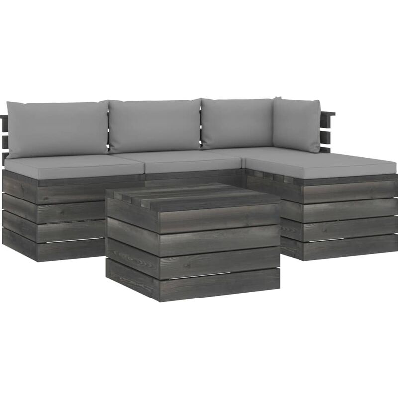 Salon palette de jardin 5 pcs avec coussins Bois de pin massif