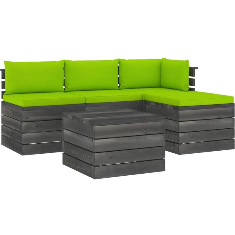 Salon palette de jardin 5 pcs avec coussins Bois de pin massif