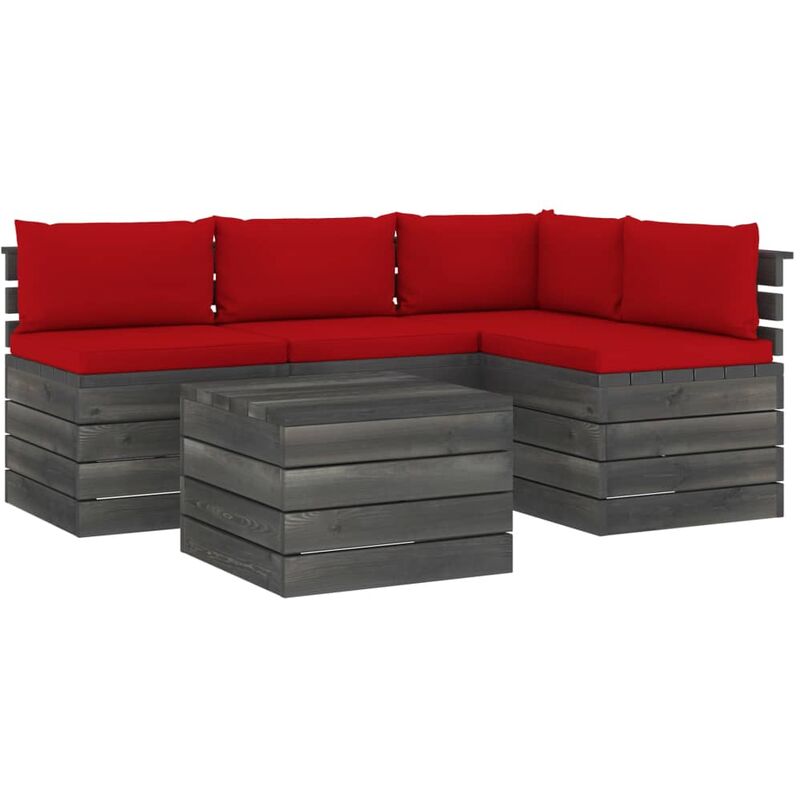 Salon palette de jardin 5 pcs avec coussins Bois de pin massif