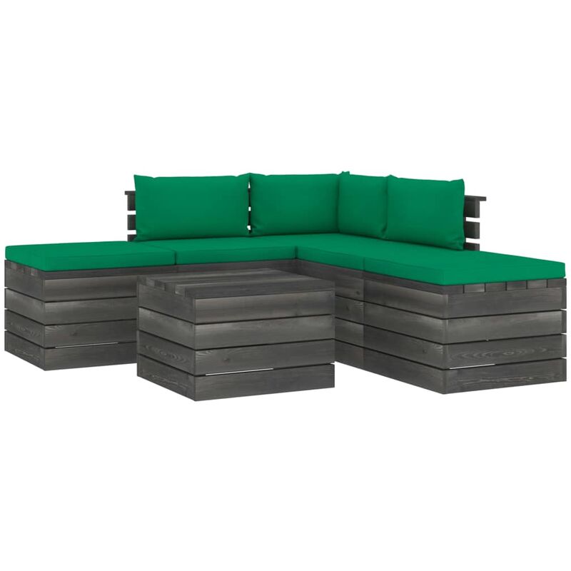 Salon palette de jardin 6 pcs avec coussins Bois de pin massif