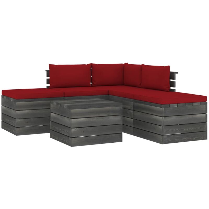 Salon palette de jardin 6 pcs avec coussins Bois de pin massif