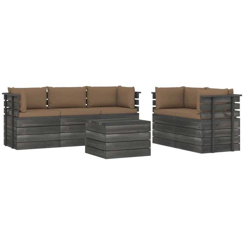 Salon palette de jardin 6 pcs avec coussins Bois de pin massif