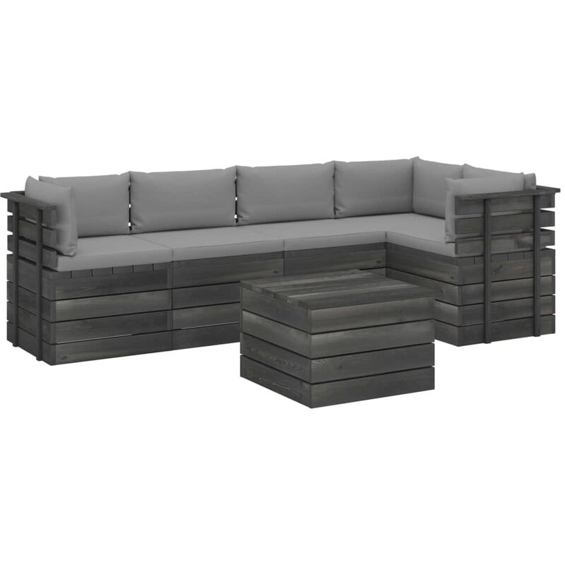 Salon palette de jardin 6 pcs avec coussins Bois de pin massif