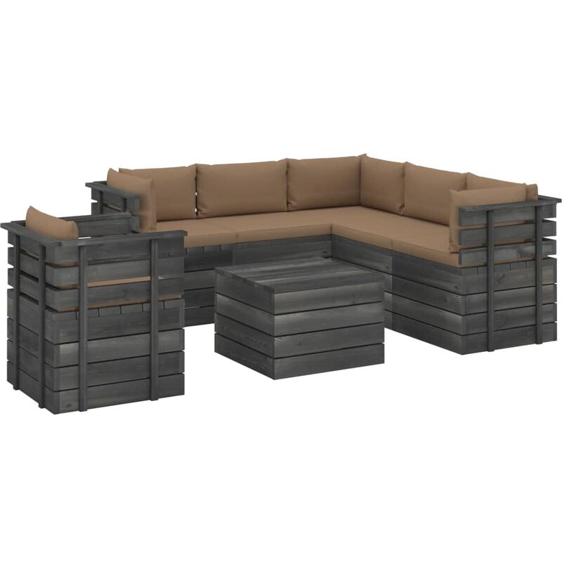 Salon palette de jardin 7 pcs avec coussins Bois de pin massif