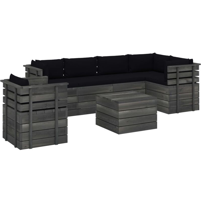 Salon palette de jardin 7 pcs avec coussins Bois de pin massif