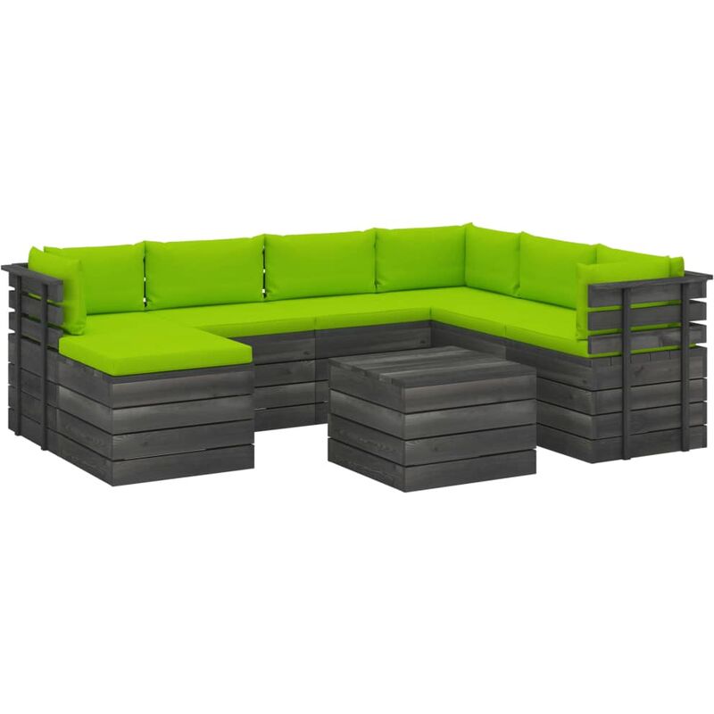 Salon palette de jardin 8 pcs avec coussins Bois de pin massif