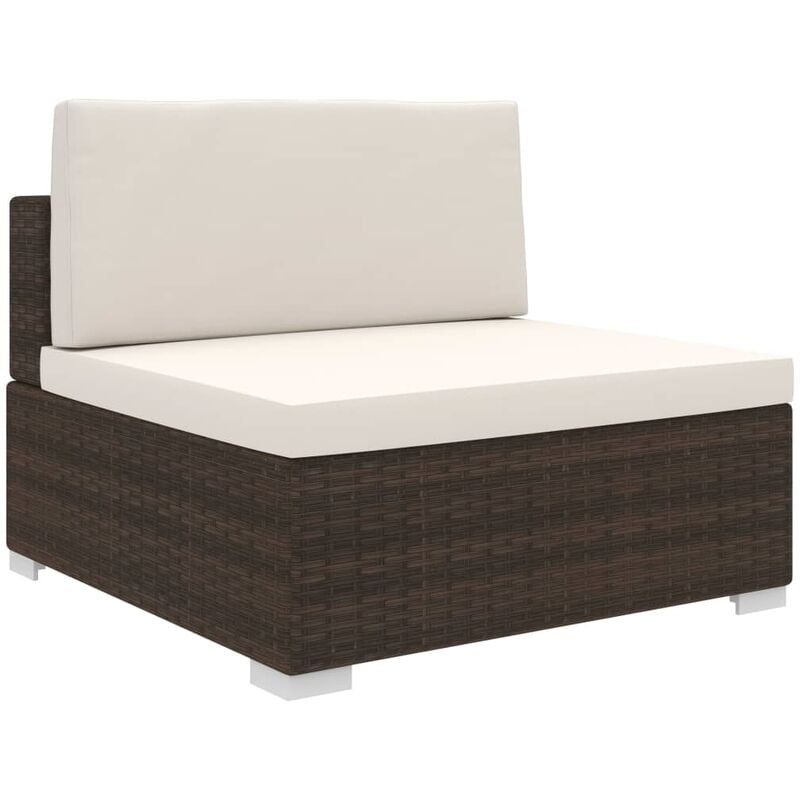 Siège central sectionnel 1 pc et coussins Résine tressée Marron